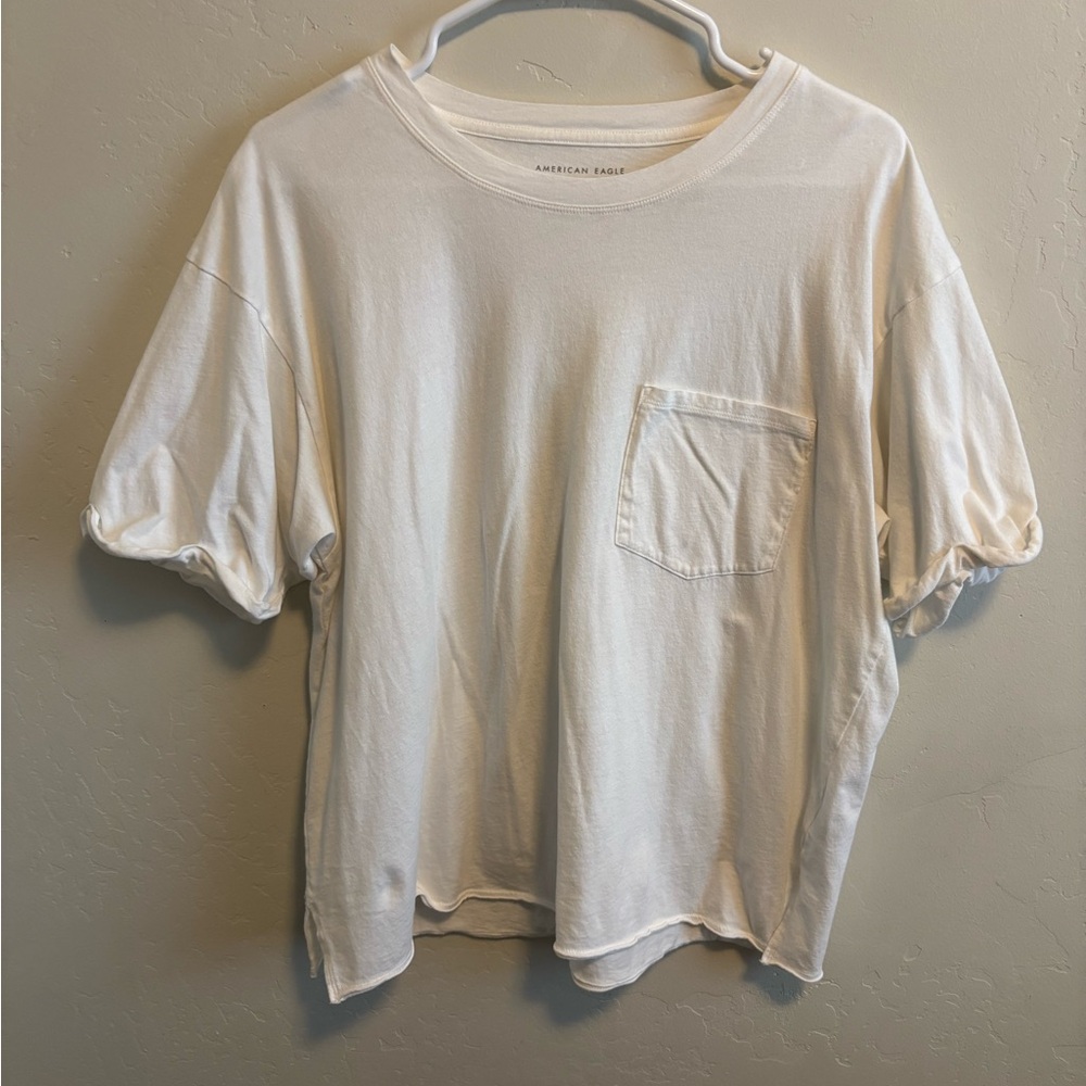 American Eagle Cream Crew Neck Tee
